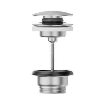 Донный клапан нажимной Newform X-steel 316 Stop&Go, для раковин с/без перелива, монтажный размер 15-67 мм, INOX 24686.50.050