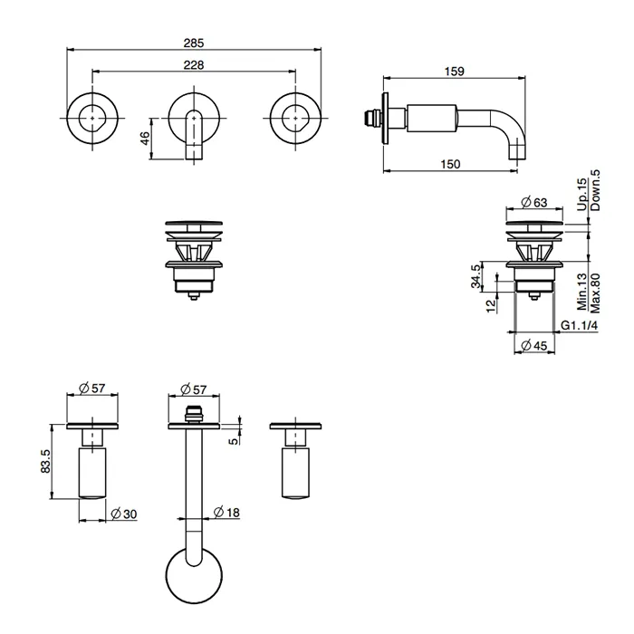 Ручки для смесителя Fima Carlo Frattini So 3 шт, золото S4OR