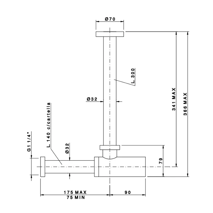 Сифон маленький Nicolazzi Scarichi 1 1/4 без донного клапана, gold 5559GO
