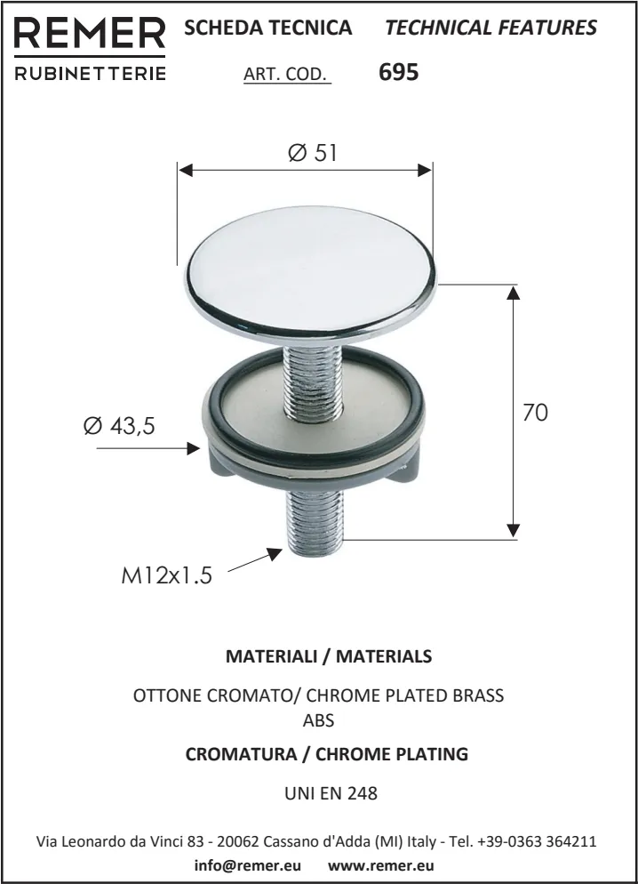 Заглушка Remer декор на раковину Хром RR 695