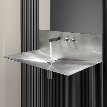 Раковина Antonio Lupi Lavandino 72х44.5х27.5, 3 отв., из нержавеющей стали, со смесителем и самотечным донным клапаном, Stainless steel 316/L А0002438405