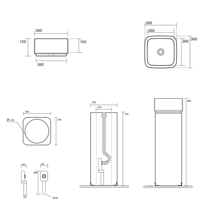 Пьедестал для раковины Kerasan Hako 5543, слив в пол,с креплением WB5N, verde matte, зеленый 557311