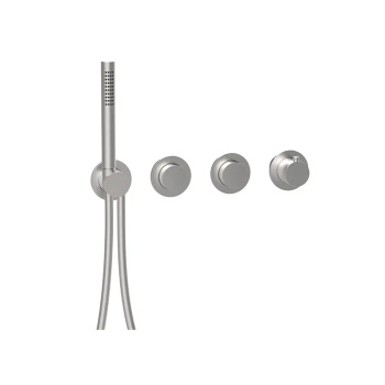 Внешняя часть термостатического смесителя Almar Modular Push на 2 потребителя с модулем ручного душа, нержавеющая сталь брашированная aisi 316 E180433.316