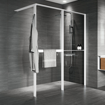 Душевое ограждение Novellini Kuadra Hwz2 1740-1770х2000, с свободным входом, правое, с полотенцедержателем и полкой, стекло прозрачн, проф бел мат, KUADHWZPSO180D-1U