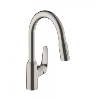 Смеситель для кухни hansgrohe Focus M42, 180, 2jet 71801800 с вытяжным душем сталь