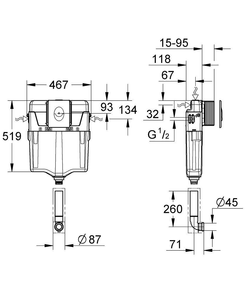 Смывной бачок скрытого монтажа для унитаза GROHE GD2 с панелью смыва 3 режима 38895000
