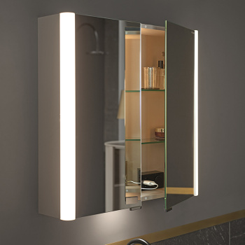 Зеркальный шкаф Burgbad Lavo 2.0 72х16х65.5см., 2 двери, с LED подсветкой 2800К-6000К, с розеткой и выключателем, ручки черные, цвет: Basaltgrau Matt
