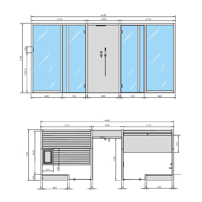 Сауна хаммам Effegibi Yoku Spa Glass 444x170h217, в нишу, сауна чёрный орех/fior di bosco tortora YO 90 32 0001