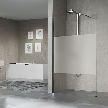 Душевое ограждение Novellini Giada H 1770-1785х2050, с свободным входом, с настенным кронштейном, стекло прозрачное, профиль черный матовый, GIADAH180-1H