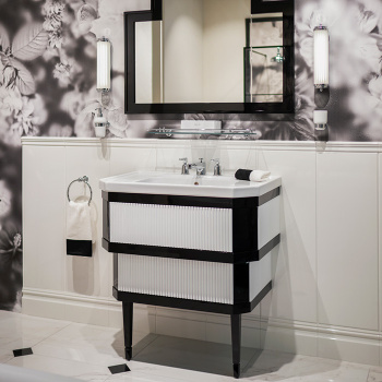 Тумба из лакир дерева Devon&Devon Metropolitan Ceramic DEEP BLACK 89х87.5 с раковиной из белой керамики на 3 отв планки крашенное дерево PURE WHITE METPWL3FBI