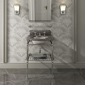 Консоль со столешницей из мрамора серый графит Devon&Devon Sound 600х580хH955 мм металлическая структура с полочкой решеткой хром без раковины DESOUNDGRAFCR