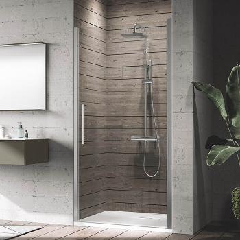 Дверь для душа Novellini Young 780-820х2000, распашная, одностворчатая, реверсивная, открывание внутрь и наружу, профиль хром, стекло прозрачное, Y21B77-1K