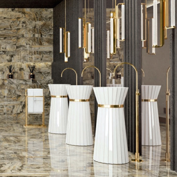 Раковина напольная Oasis Plisse 440х950 мм, без отв. для смесителя, без перелива, c донным клапаном, кольцо золото, белый (упаковка-3-х коробки) 0PLSXXX09544003 (0PI440CEOR)