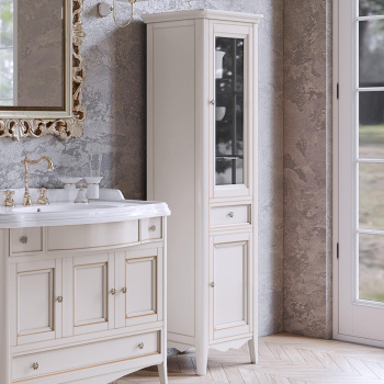 Пенал Tw Veronica 50.2/45x40/37.4xh172, 1выдв.ящик, 2 распашные дверки, доводчики Blum, петли справа-DX,, vintage, ручки riflesso бронза VER3050D-V