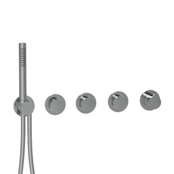 Внешняя часть термостатического смесителя Almar Modular Push на 3 потребителя с модулем ручного душа, оружейный металл брашированный pvd E180434.GM