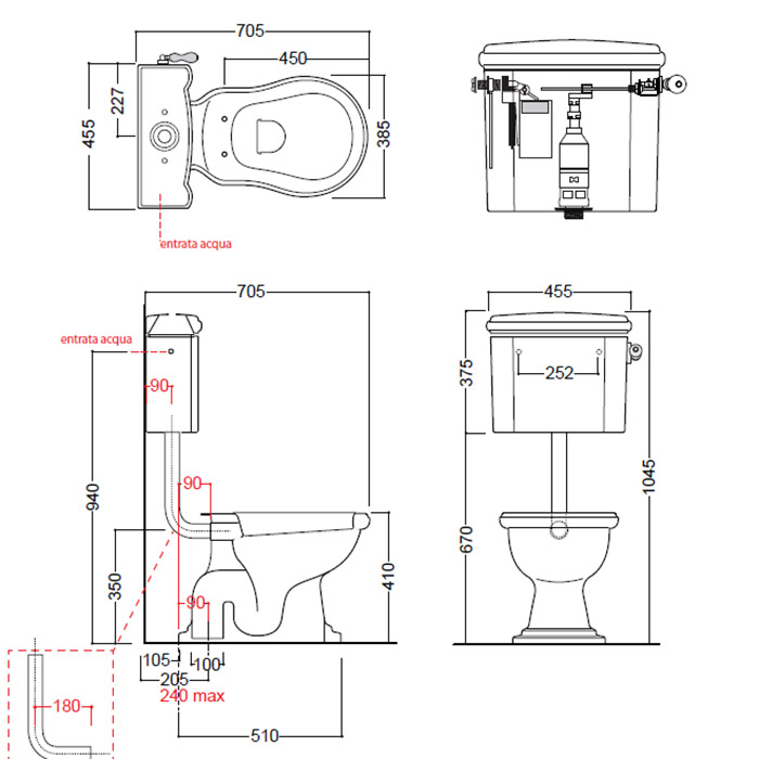 Бачок подвесной Kerasan Retro 108201 для низкой трубы, для унитаза 1011/1010, без трубы и механизма слива, белый
