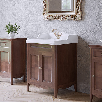 Тумба с раковиной Tw Veronica Simas AR824bix1 68x54см с 1отв. под смеситель, 2 расп. дверки, доводч. Blum, ручки Riflesso бронза, noce VER2068-N+AR824bi*1 комплект