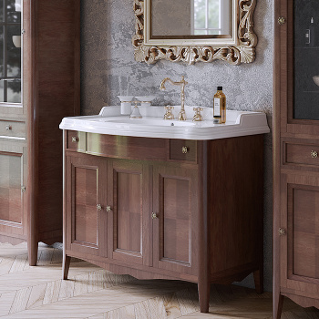 Тумба с раковиной Tw Veronica Simas AR874bix1 105x56, с 1отв., 2 верх.ящ. 3 распашные дверки, доводч. Blum, ручки Riflesso бронза, noce VER5105-N+AR874bi*1 комплект