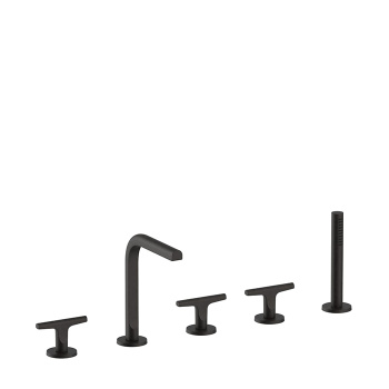 Смеситель на борт ванны Fantini Sailing на 5 отверстий, с изливом, ручным душем и шлангом 1500, Deep Black PVD 67 S1 J065