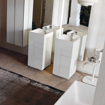 Тумба с раковиной Noorth Milldue Edition Touch 410х400х880, напольный, 3 ящика, слив в пол, раковина Milltek белая матовая, отделка Bianco матовый, 2914.2.41