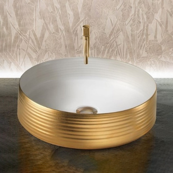 Раковина Terzofoco Sinks Cippo WHITE INSIDE AND SATING GOLD OUTSIDE для установки на столешницу 0201GWG