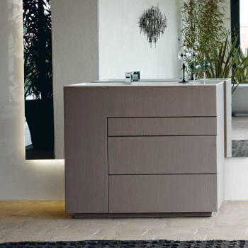 Тумба с раковиной Noorth Milldue Edition Touch 1000х400х880, напольный, 3 ящика, слив в пол, раковина Milltek белая матовая, отделка Argilla матовый, 371865