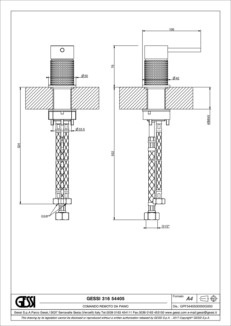 Рычаг удаленного управления Gessi Gessi316 54405.707 Black Metal Brushed PVD