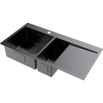 Мойка кухонная Omoikiri Akisame 100-2-GM-L вороненая сталь 4973103