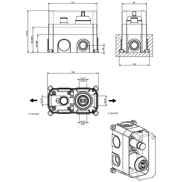 Скртая часть смесителя Gessi Emporio Via manzoni 38669.031 Chrome