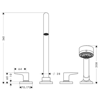 Axor Citterio M, Смеситель для ванны, на 4 отверстия, монтаж на плитку, внешняя часть, цвет: хром 34