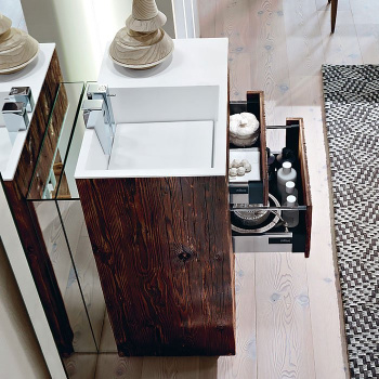 Тумба с раковиной Noorth Milldue Edition Touch 1000х480х880, напольный, 3 ящика, слив в стену, с прост, раковина Milltek бел мат, отделка Abete Nero, 374182