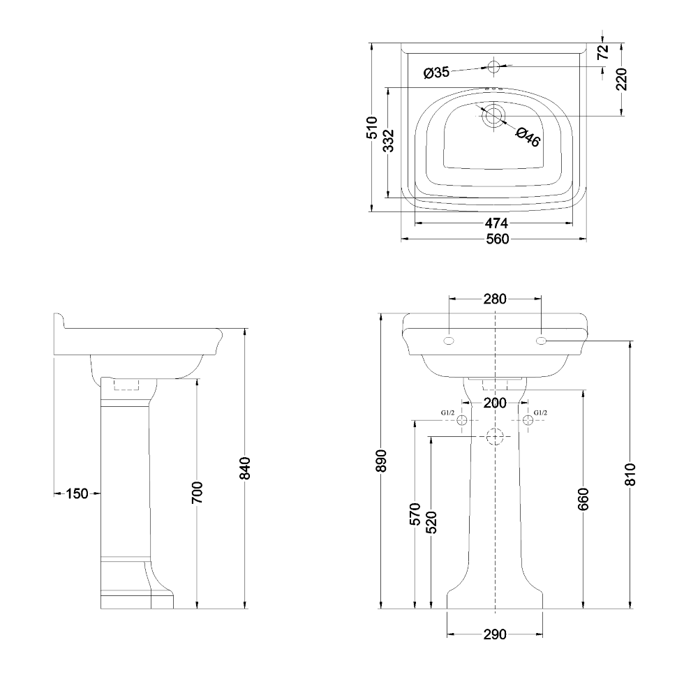 Пьедестал Burlington Guild GU0101CW белый