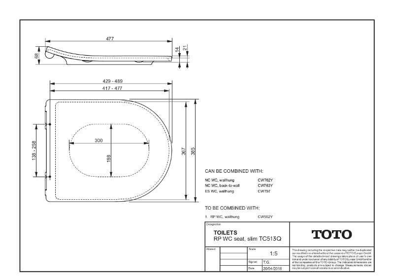 Сиденье для унитаза Toto RP TC513AW с микролифтом