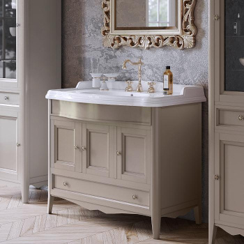 Тумба с раковиной Tw Veronica Simas AR874bix1 105x56, с 1отв., 3 расп. дв. и 1ящик, доводч. Blum, ручки Riflesso бронза, tortora VER4105-T+AR874bi*1 комплект