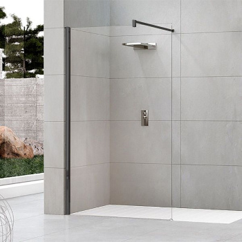 Душевое ограждение Novellini Kuadra H 970-1000х2050, с свободным входом, с настенным кронштейном, стекло прозрачное, профиль черный матовый, KUADH100-1H