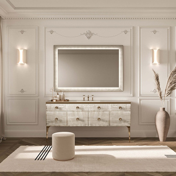 Тумба под раковину Vitage Milldue Edition Majestic 1808х549х824, напольн, 5 ящик, 2 ножки, 2 бок стенки, фурн Bronzo, отделка стекло Alabastro gold, M185.96.91