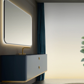 Столешница Vitage Milldue Edition Tailor 1410х473х12, стеклянная, c интегрированной раковиной, c 3 отверстиями для смесителя, глянцевый zaffiro 7646.141.37.3