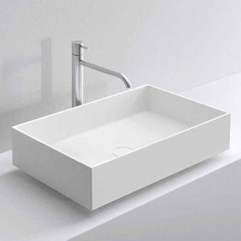 Раковина Milldue STEP 63_12 накладная из CRISTALPLANT ,63х38х12,2, без отв для смесителя, белый матовый 8945*0 Bianco Opaco