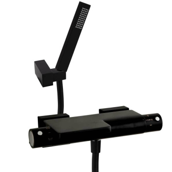 Смеситель термостатический Ramonsoler Arola для ванны с каскадным изливом и душевым комплектом черный 2639KNM