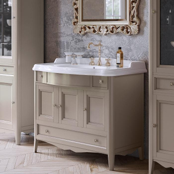 Тумба с раковиной Tw Veronica Simas AR874bix1 105x56, 2 верх.ящ. 3 расп. дв. и 1 выдв. ящик, доводч. Blum, ручки Riflesso бронза, tortora VER6105-T+AR874bi*1 комплект