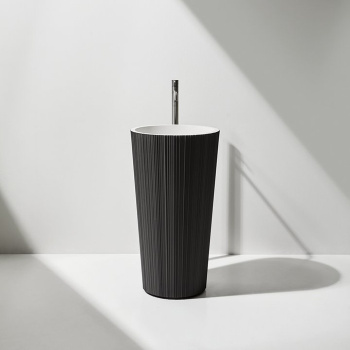 Раковина Antonio Lupi Plisse 47х85, без отв., слив в пол, с сифоном, донным клапаном и шлангом, Flumood, внешний Steel powder, внутри белый А0002451513