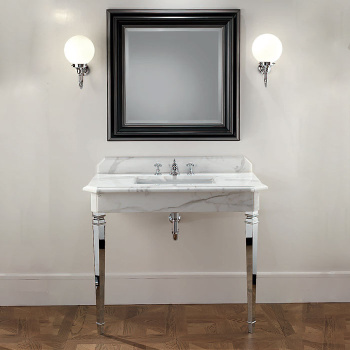 Консоль раковину Devon&Devon Epoque 103/100xh86x60 со столешницей из белого mрамора bianco carrara с керам. раковиной York ножки хром DEEPOQUEMCACR