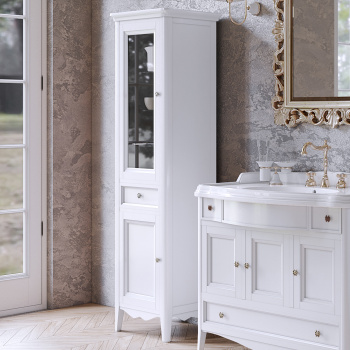 Пенал Tw Veronica 50.2/45x40/37.4xh172, 1выдв.ящик, 2 распашные дверки, доводчики Blum, петли слева-SX,, bianco, ручки riflesso бронза VER3050S-B