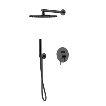 Комплект для душа со встроенным смесителем с Gbox с ручной лейкой и верхним душем Gattoni Circle Two/one 250, nero opaco 9190/PDNO (аналог 9090/PDNO)