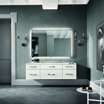 Тумба под раковину Vitage Milldue Edition Hilton 72х54.4хh48, 2 ящика, лак. стекло, Цвет Bianco-41, ручки Acciaio lucido-98, 3046.41.98