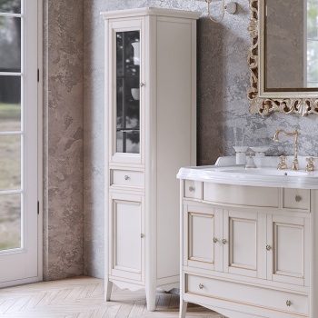 Пенал Tw Veronica 50.2/45x40/37.4xh172, 1выдв.ящик, 2 распашные дверки, доводчики Blum, петли слева-SX,, vintage, ручки riflesso бронза VER3050S-V