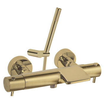 Смеситель термостатический Ramonsoler Odisea для ванны (каскад) с душевым комплектом золото 393901DOC
