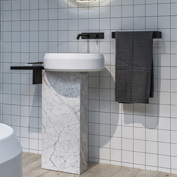 Раковина Agape Lariana 46.5x13, без отв., круглая, с колонной, мрамор Carrara, белый ACER1073MC *0