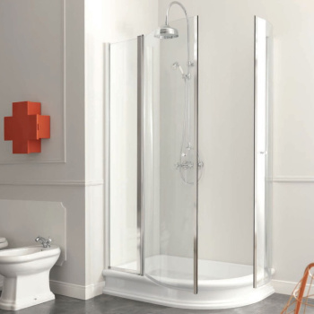 Душевая кабина Kerasan DX h187, полукруг, 2 дв распашн, для подд 1332 80x120 DX, проф.хром, стекло проз 9137T0cr