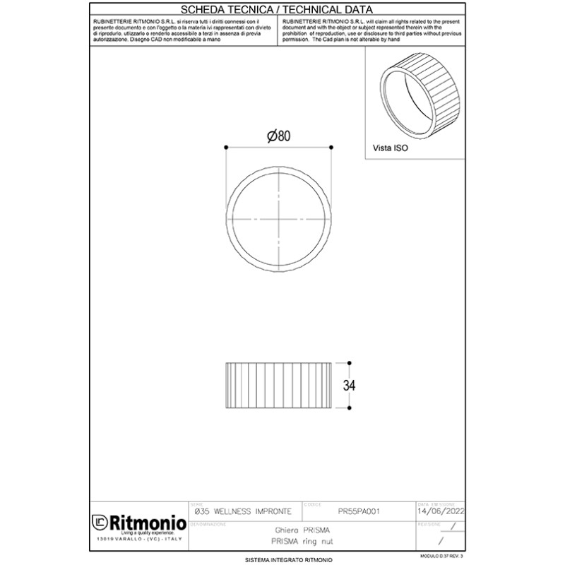 Кольцо-ободок для верхнего душа Ritmonio Diametro35 Wellness Impronte PRISMA хром PR55PA001CRL